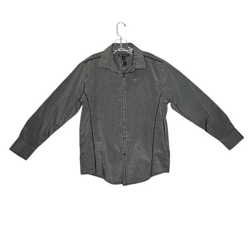 INC International Concepts Black Long Sleeve Button Up Shirt Size M Striped